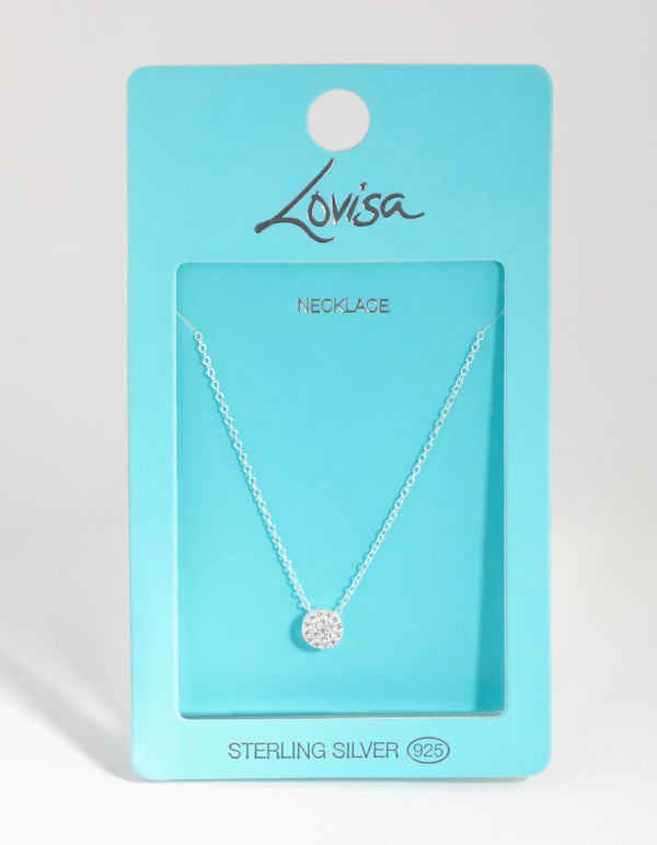 Sterling Silver Cubic Zirconia Pave Disc Necklace