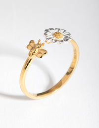 Gold Plated Sterling Silver Daisy Bee Open Ring - link has visual effect only