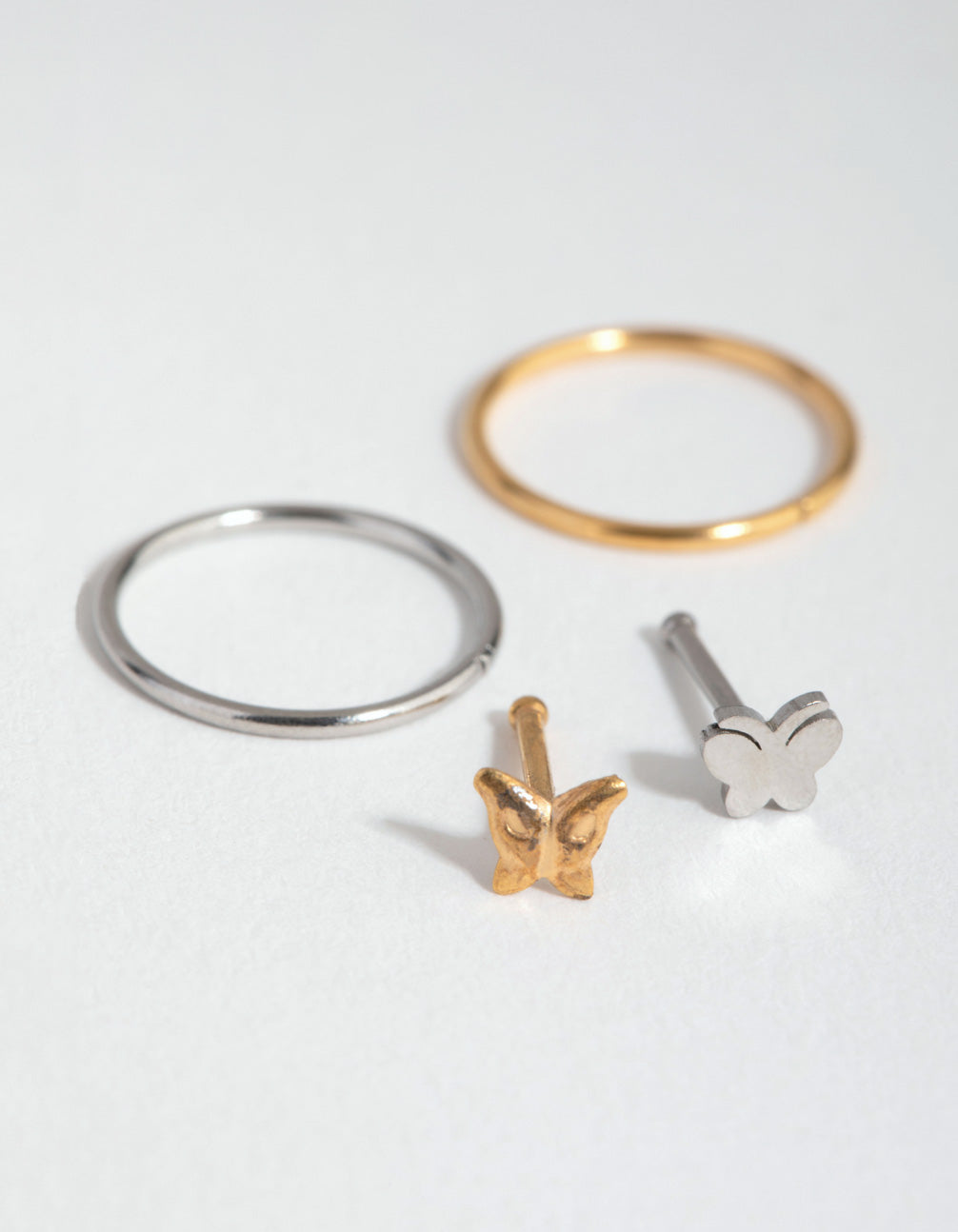 Mixed Metal Surgical Steel Butterfly Nose Ring & Stud 4-Pack