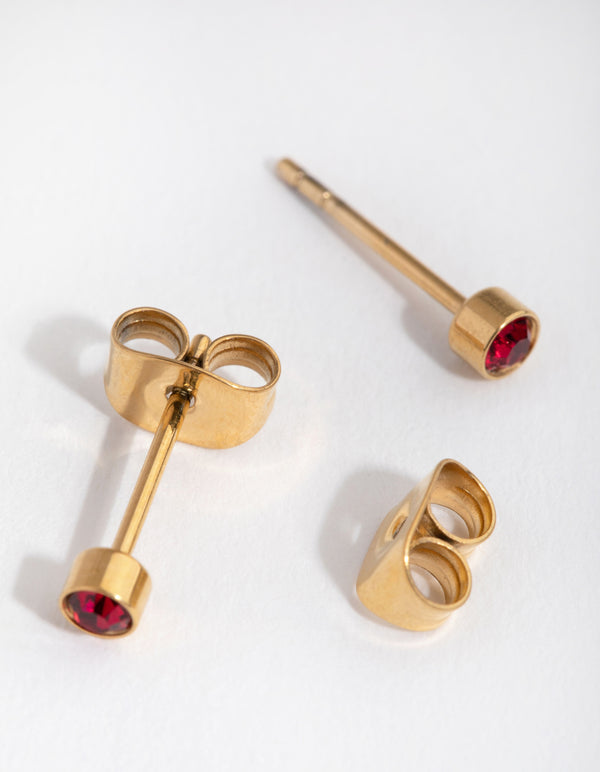 24 Carat Gold Plated Titanium July Ruby Studs