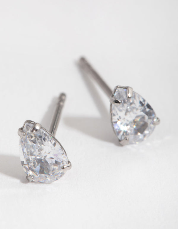 Surgical Steel Cubic Zirconia Pear Stud Earrings