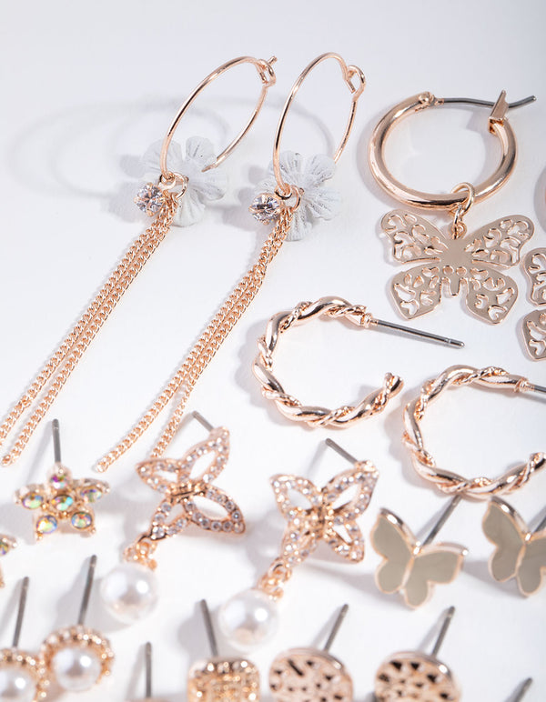Rose Gold Enamel Butterfly 16-Pack Earring