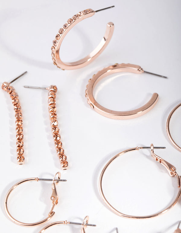 Rose Gold Cats Eye & Hoop 16-Pack Earring