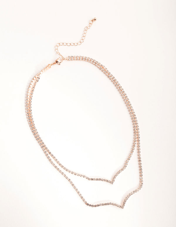 Rose Gold Cupchain 2-Row Point Necklace