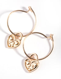 Gold Heart Padlock Huggie Earrings - link has visual effect only