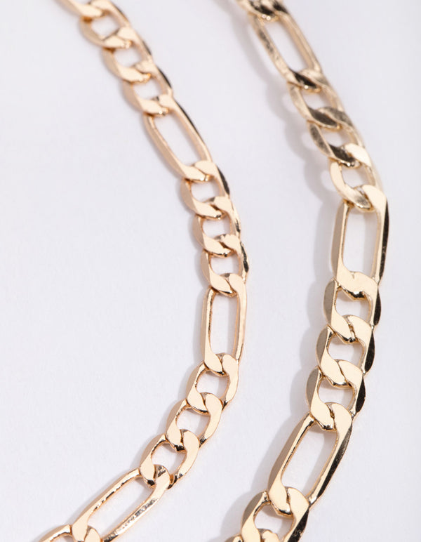 Gold Short Flat Chain 2-Row Necklace