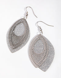 Silver Glitter Leaf Drop Earrings - link has visual effect only