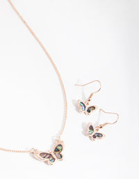 Rose Gold Marble Butterfly Earring & Necklace Set - link has visual effect only