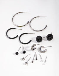 Mixed Metal Diamante Stud Hoop Earring 8-Pack - link has visual effect only
