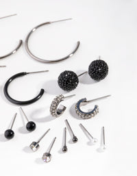 Mixed Metal Diamante Stud Hoop Earring 8-Pack - link has visual effect only