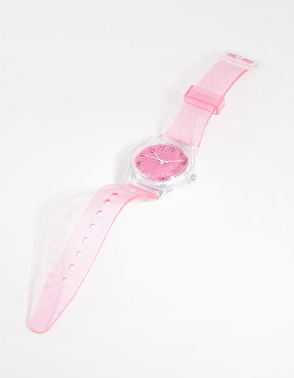 Kids Pink Glitter Silicon Strap Watch