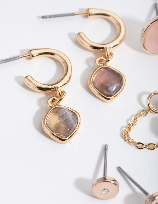 Gold Round Stone Earring Stack Pack