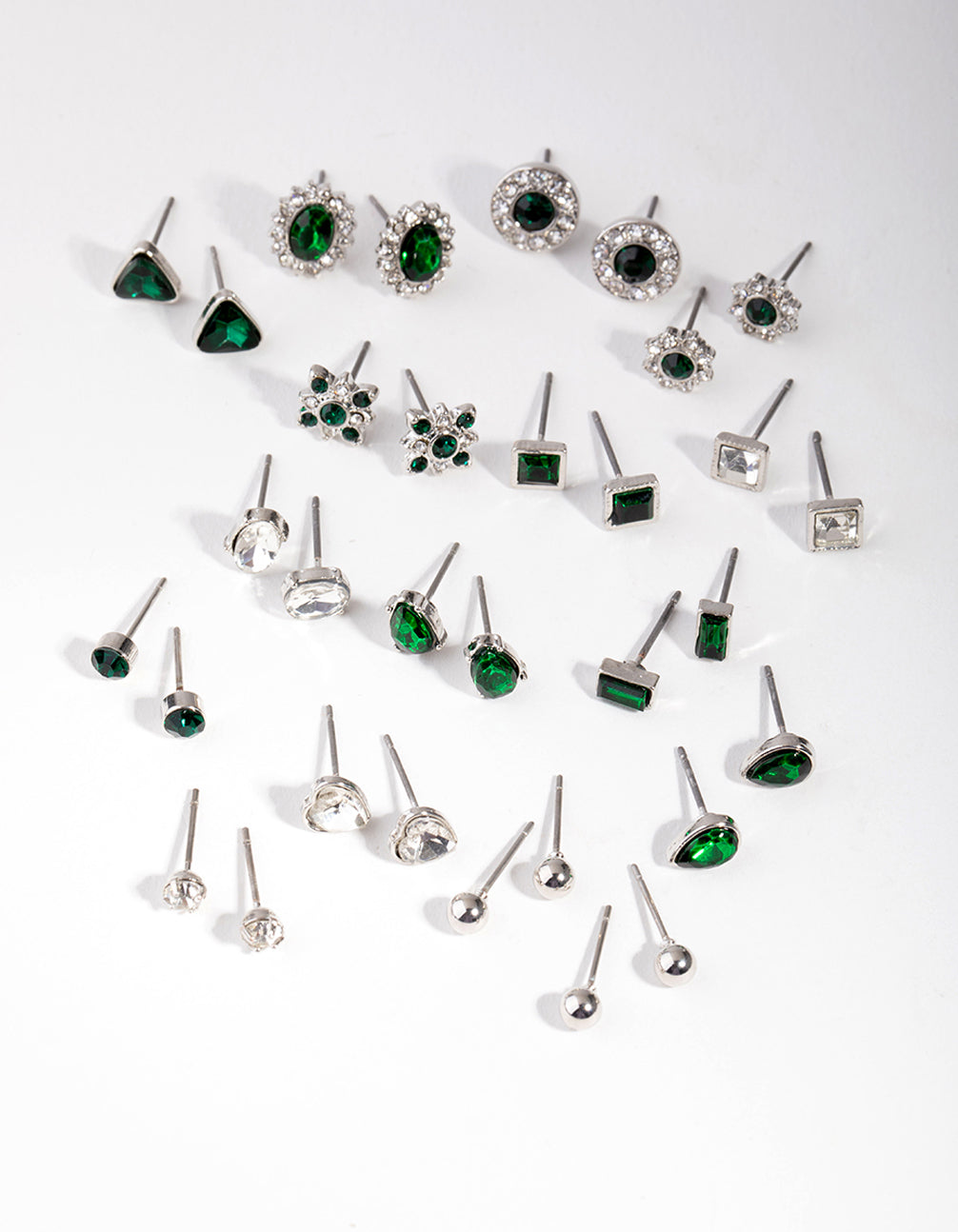 Silver Geometric Shape Earrings 16-Pack