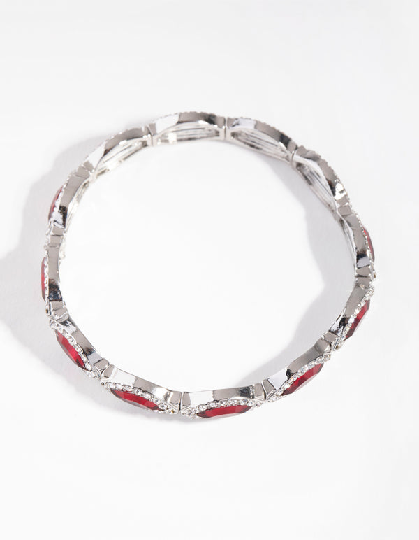 Silver Marquise Ruby Diamante Stretch Bracelet