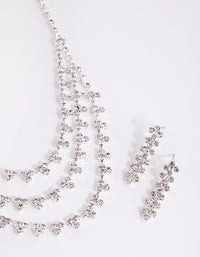 Silver Trio Diamante Earring & Necklace Set - link has visual effect only