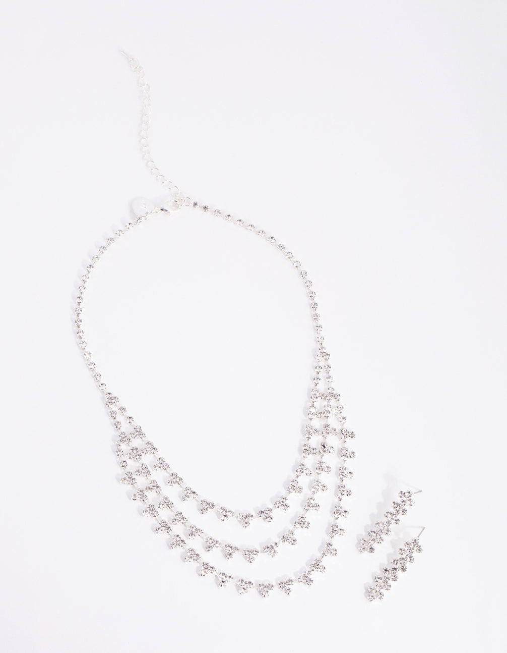 Silver Trio Diamante Earring & Necklace Set
