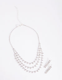 Silver Trio Diamante Earring & Necklace Set - link has visual effect only