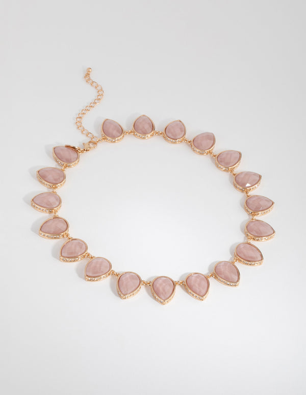 Gold & Blush Teardrop Facet Stone Necklace