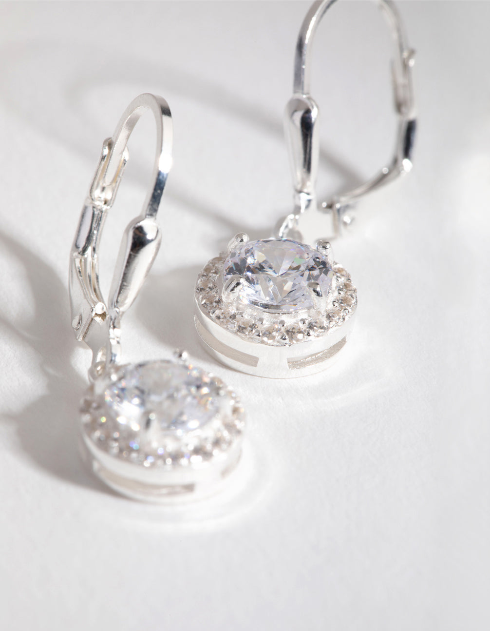 Sterling Silver Cubic Zirconia Round Halo Huggie Earrings