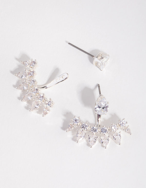 Silver Cubic Zirconia Pear Stone Jacket Earrings