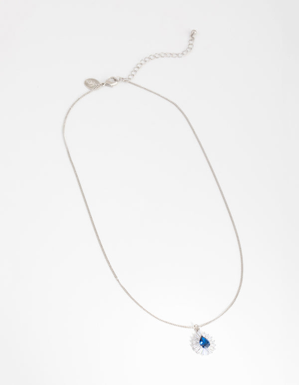 Silver Cubic Zirconia Pear Surrounded Pendant Necklace