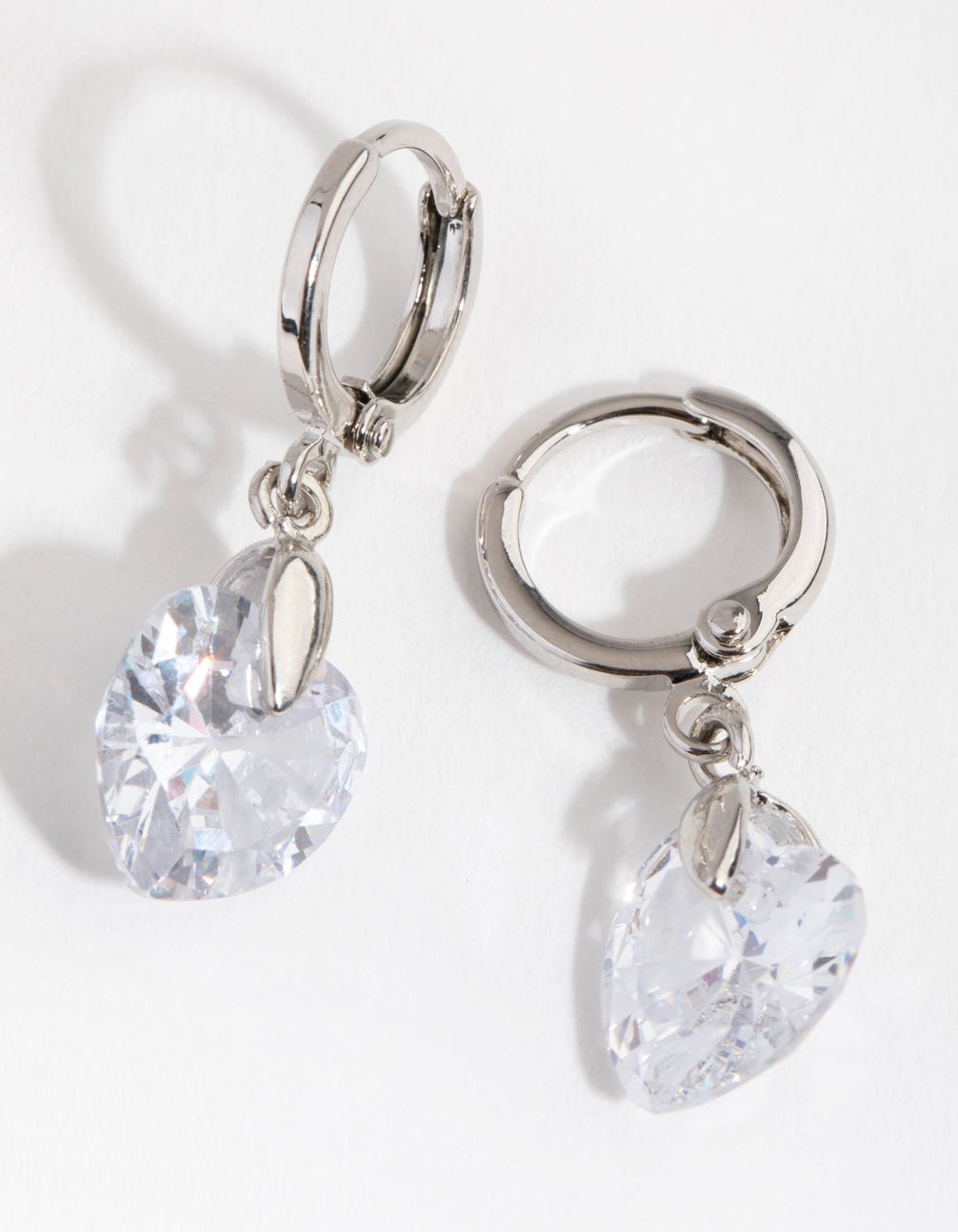 Silver Diamond Simulant Heart Huggie Earrings
