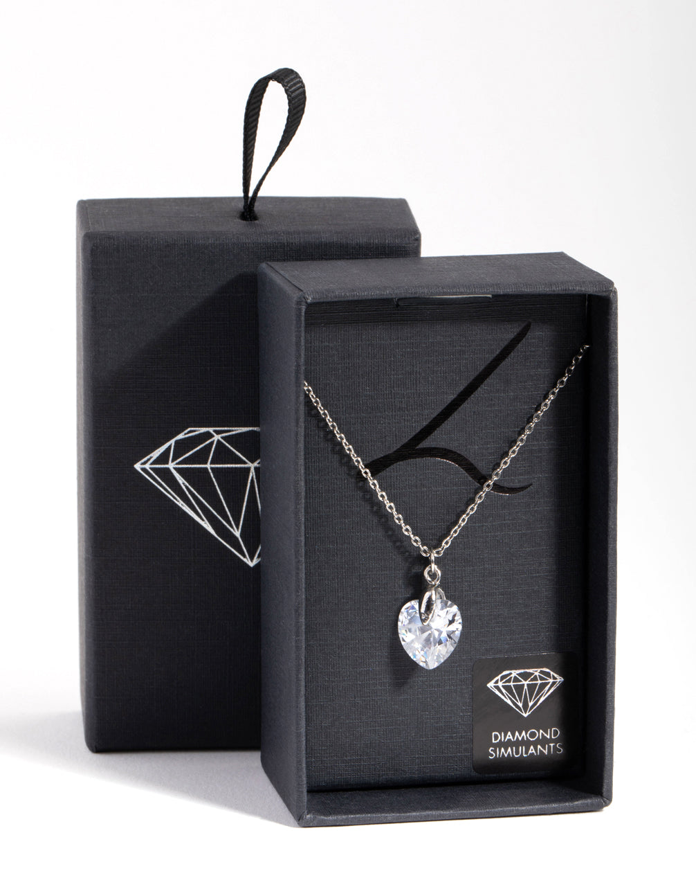 Silver Diamond Simulant Heart Necklace
