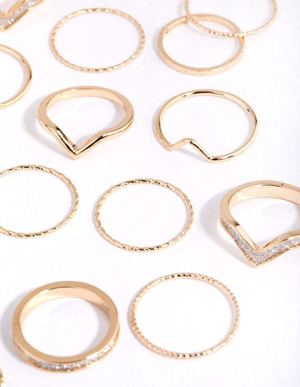 Gold Glitter Geometric Rings 24-Pack