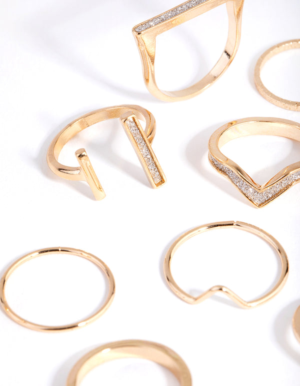 Gold Glitter Geometric Rings 24-Pack