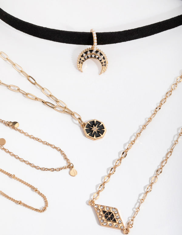 Gold Decorated Crescent Choker 5-Pack