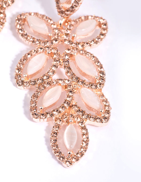 Rose Gold Cats Eye Diamante Drop Earrings