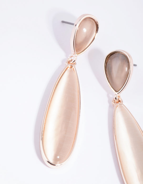Rose Gold Long Cats Eye Drop Earrings