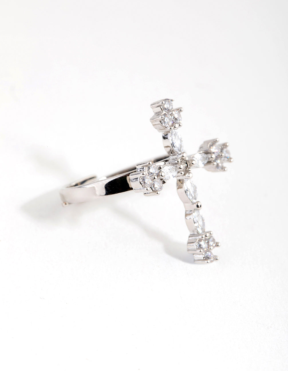 Silver Diamante Cross Ring