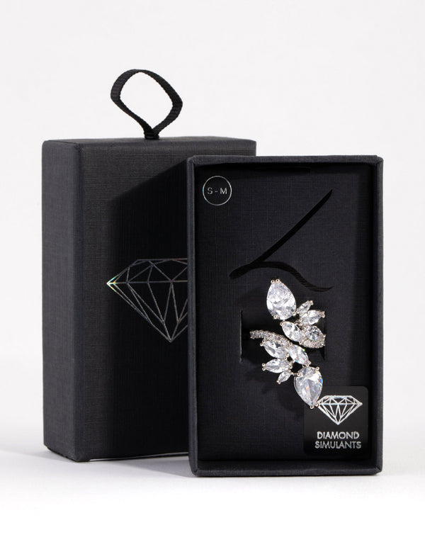 Silver Diamond Simulant Multi Cut Open Ring