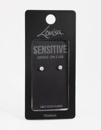 24 Carat Gold Plated Titanium Cubic Zirconia Stud Earrings - link has visual effect only