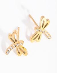 24 Carat Gold Plated Titanium Dragonfly Stud Earrings - link has visual effect only