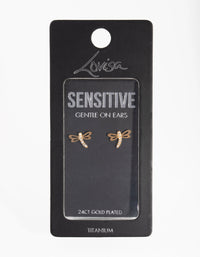 24 Carat Gold Plated Titanium Dragonfly Stud Earrings - link has visual effect only