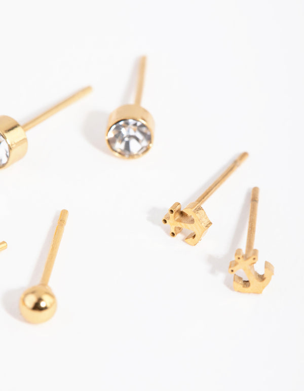 24 Carat Gold Plated Titanium Sea Pack Stud Earrings