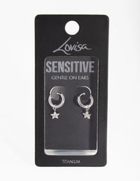 Titanium Diamante Star Huggie Earrings - link has visual effect only