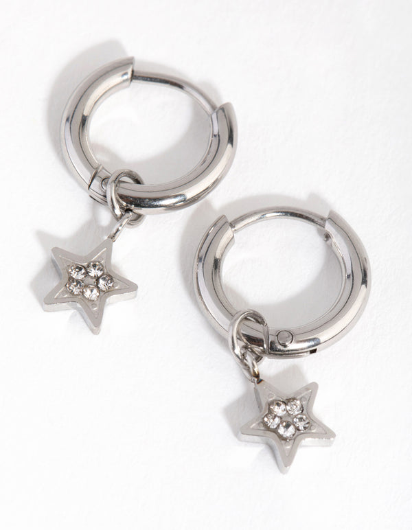 Titanium Diamante Star Huggie Earrings