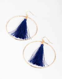 Gold Tassel Large Hoop Drop Earrings - link has visual effect only
