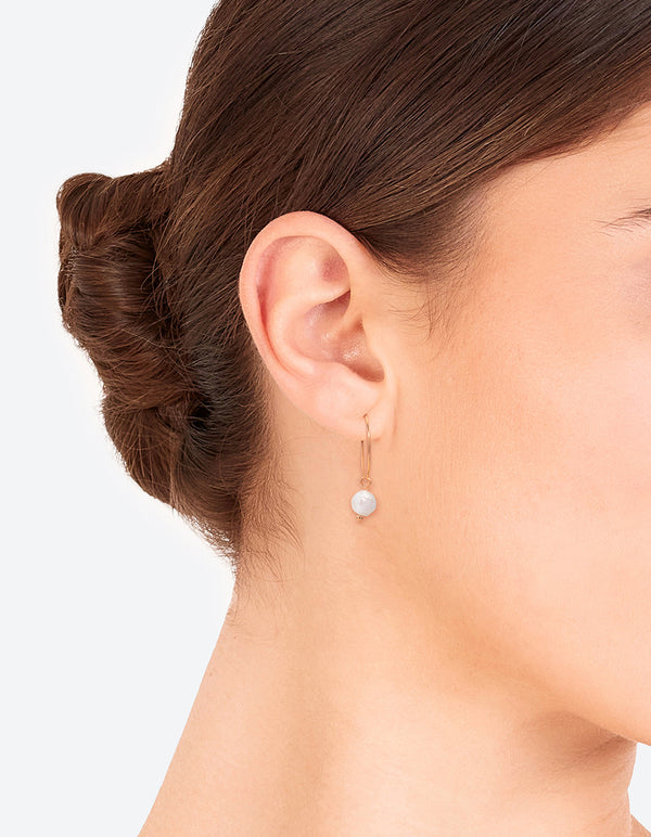 Gold Freshwater Pearl Pebble Pendant Hoop Earrings