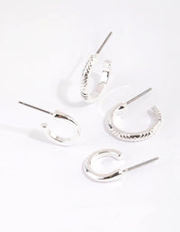 Silver Line Marked Hoop Earring Set - link has visual effect only