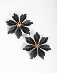 Large Matte Black Flower Stud Earrings - link has visual effect only