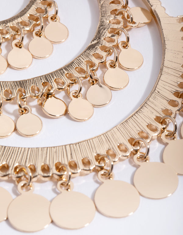 Gold Metal Tassel Circle Drop Earrings