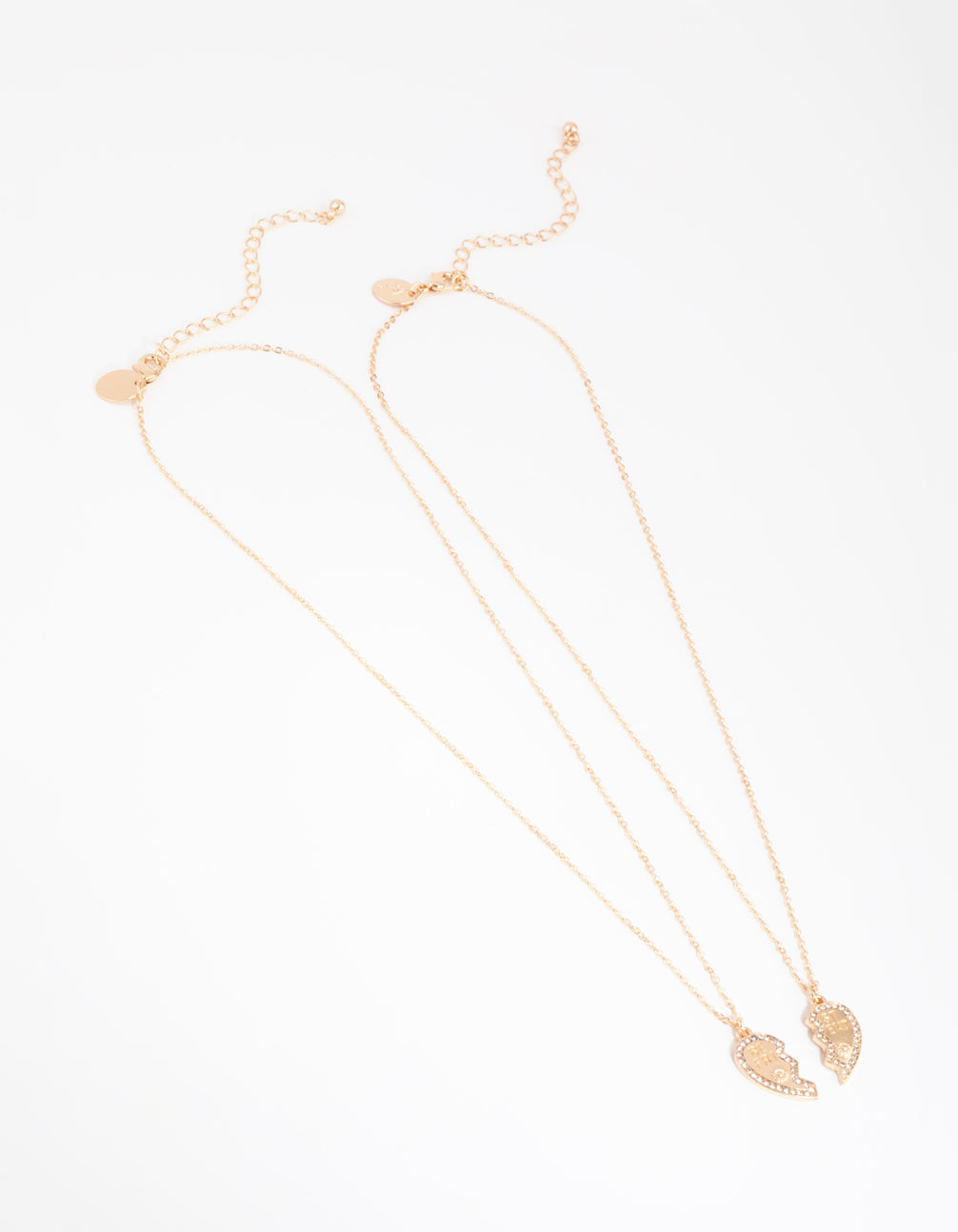 Gold Diamante Best Friend Half Heart Necklace Pack