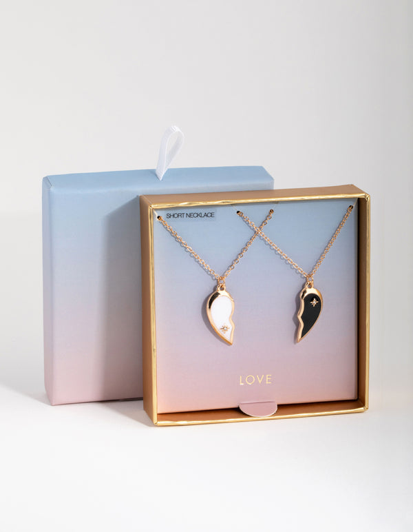 Gold Black & White Half Yin Yang Necklace Pack