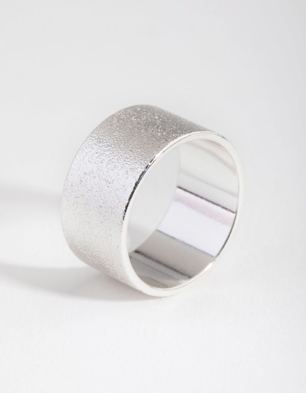 Silver Textured Wide Band Ring