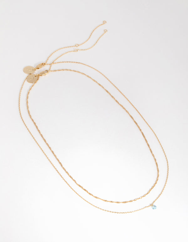 18ct Gold Plated Aquamarine Cubic Zirconia March Necklace Set