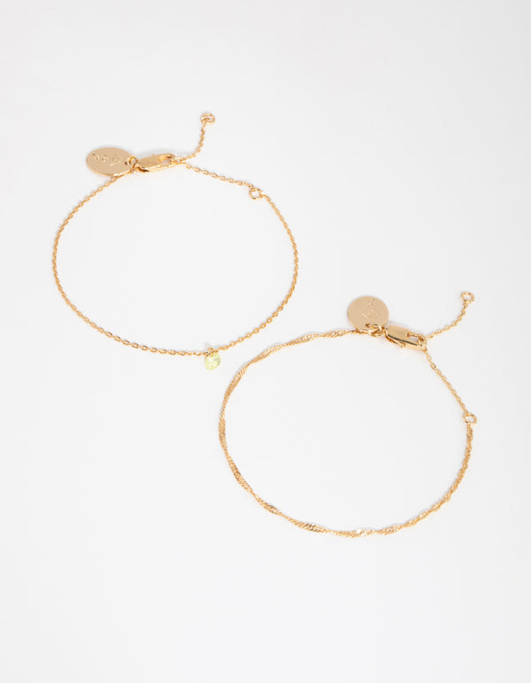 18ct Gold Plated August Peridot Cubic Zirconia Bracelet Set